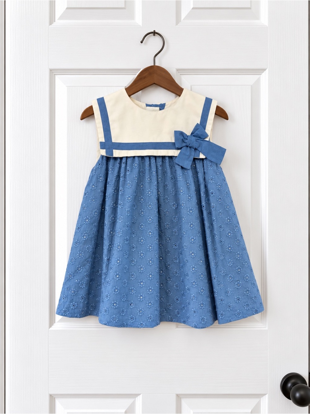 Pepa London Girls 2T Blue Eyelet Sailor Collar Bow Dress
